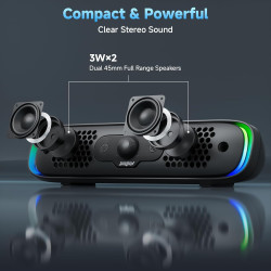 SOULION PC Lautsprecher USB C, Bluetooth USB Soundbar mit 3 LED-Lichteffekten, Kompakte Computer Bar Lautsprecher für PC,