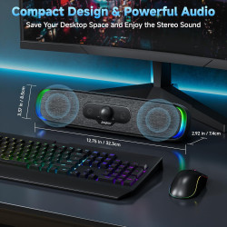 SOULION PC Lautsprecher USB C, Bluetooth USB Soundbar mit 3 LED-Lichteffekten, Kompakte Computer Bar Lautsprecher für PC,
