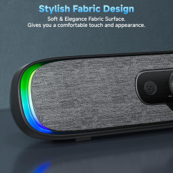 SOULION PC Lautsprecher USB C, Bluetooth USB Soundbar mit 3 LED-Lichteffekten, Kompakte Computer Bar Lautsprecher für PC,