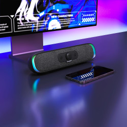 SOULION PC Lautsprecher USB C, Bluetooth USB Soundbar mit 3 LED-Lichteffekten, Kompakte Computer Bar Lautsprecher für PC,