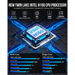GMKtec G3 Plus N150 Mini PC Intel Twin Lake N150 (Upgrade N100), 16 GB RAM 3200 MHz, 512 GB PCIE3.0 SSD M.2 NVMe SSD