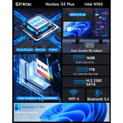 GMKtec G3 Plus N150 Mini PC Intel Twin Lake N150 (Upgrade N100), 16 GB RAM 3200 MHz, 512 GB PCIE3.0 SSD M.2 NVMe SSD