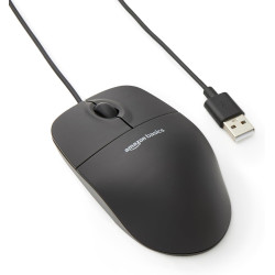 Amazon Basics Optische Maus mit 3 Tasten und USB-Anschluss für Windows und Mac OS X, 1 Stück, Schwarz