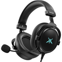 TECKNET Gaming Headset mit Mikrofon Kabelgebunden, 3,5mm Klinke, Stereo Surround Sound, LED-Beleuchtung, Over-Ear Kopfhörer für