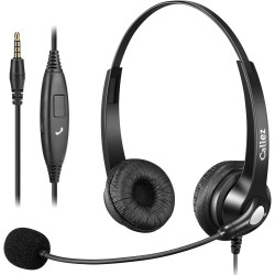 3,5mm Klinke Headset Handy mit Mikrofon Noise Cancelling & Lautstärkeregler, Kopfhörer PC für FritzFon C6 X6 iPhone Samsung iPad