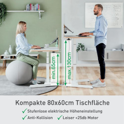 Leitz Ergo Compact Workstation Set Elektrischer höhenverstellbarer Sitz-/Steh-Schreibtisch mit Multi-Winkel Laptopständer, 80 x