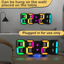 Seutgjie 3D LED Digitalwecker, Tischuhr/Wanduhr Digital Uhr 14 RGB Farbwechsel 12/24 Stunden 3 Helligkeitsanpassungen
