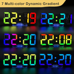 Seutgjie 3D LED Digitalwecker, Tischuhr/Wanduhr Digital Uhr 14 RGB Farbwechsel 12/24 Stunden 3 Helligkeitsanpassungen