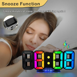 Seutgjie 3D LED Digitalwecker, Tischuhr/Wanduhr Digital Uhr 14 RGB Farbwechsel 12/24 Stunden 3 Helligkeitsanpassungen