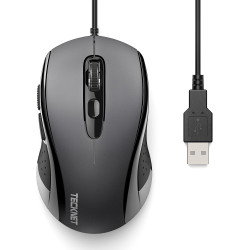 TECKNET Maus mit Kabel, 6400DPI Optical Business Mouse Ergonomische Kabelgebundene Maus mit 6 Tasten, 4 Verstellbare DPI Level,