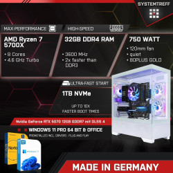 SYSTEMTREFF High-End Gaming PC weiß AMD Ryzen 7 5700X 8x4.6GHz | Nvidia RTX 5070 12GB DX12 | 1TB M.2 NVMe | 32GB DDR4 RAM | WLAN