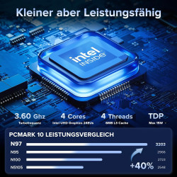 NiPoGi AK1PLUS Mini PC Ιntel Alder Lake-Ν N95(bis zu 3,4 GHz) 8GB DDR4 256GB SSD,Micro PC, 2,5-Zoll-SSD/Gigabit Ethernet/2.4+5G