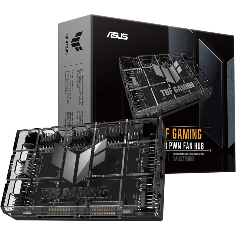 ASUS TUF Gaming ARGB PWM Lüfter Hub (6x Ports für PWM Gehäuselüfter und ARGB-Steuerung, 2x SATA-Stromanschlüsse, synchronisiert