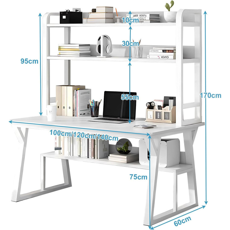 Hause Schreibtisch mit Stauraum Regal Bücherregal Computertisch, Arbeitszimmer Schreib Büro PC Tisch Gamingtisch Wohnzimmer