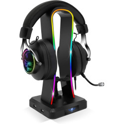 Spirit of Gamer - Sentinel, RGB Headsethalter Gaming, 11 helle Hintergrundbeleuchtungs Effekte, 4 USB Anschlüsse, PC und