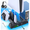 PS5/PS5 Slim/PS5 Pro Ständer mit 3 stufig Lüfter und Licht, PS5 Standfuß mit 4 USB Ports/Controller Ladestation/Headset