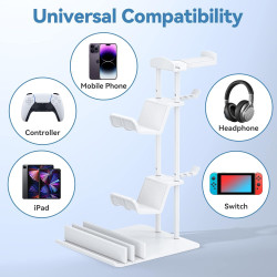 KDD Gaming Headset Ständer, Controller Halter & Kopfhörer Halterung Tisch, Headphone Stand mit Aluminium-Stange, Universaler für
