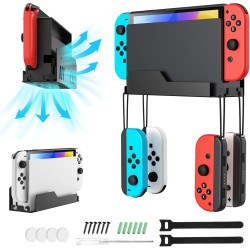 MoKo Wandhalterung für Nintendo Switch/Switch OLED, Metall Halterung mit 4 Joy-Con Haken, Schnelle Wärmeableitung Löcher,