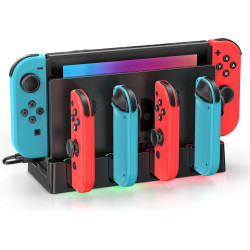 Switch Joycon Controller Ladestation für Switch Original & OLED, Switch Ladestation mit 4 Ladeschlitze für Switch & eingebautes
