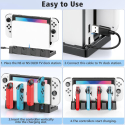 Switch Joycon Controller Ladestation für Switch Original & OLED, Switch Ladestation mit 4 Ladeschlitze für Switch & eingebautes