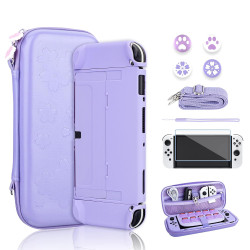 RHOTALL Sakura Embossing Cute Carrying Case Set für Nintendo Switch OLED, Zubehörpaket für Switch OLED mit Hartschale,