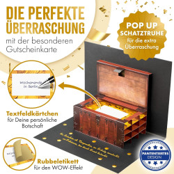 Gutschein zum Selberausfüllen als PopUp Schatztruhe, Gutschein Karte Geburtstag mit Rubbelkarte, Gutscheine zum selber