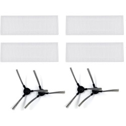 T/F Für Vileda VR 102 / VR 201 / VR 303 Ersatzteile, waschbar 4 HEPA-Filter + 4 Seitenbürsten Zubehör Kit für Staubsaugerroboter