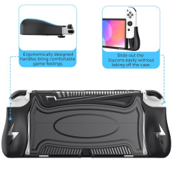 HEIYING Switch OLED Hülle für Nintendo Switch OLED, Schwarze Dockable Case Kompatibel mit Ergonomisches TPU Grip Case für