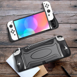 HEIYING Switch OLED Hülle für Nintendo Switch OLED, Schwarze Dockable Case Kompatibel mit Ergonomisches TPU Grip Case für