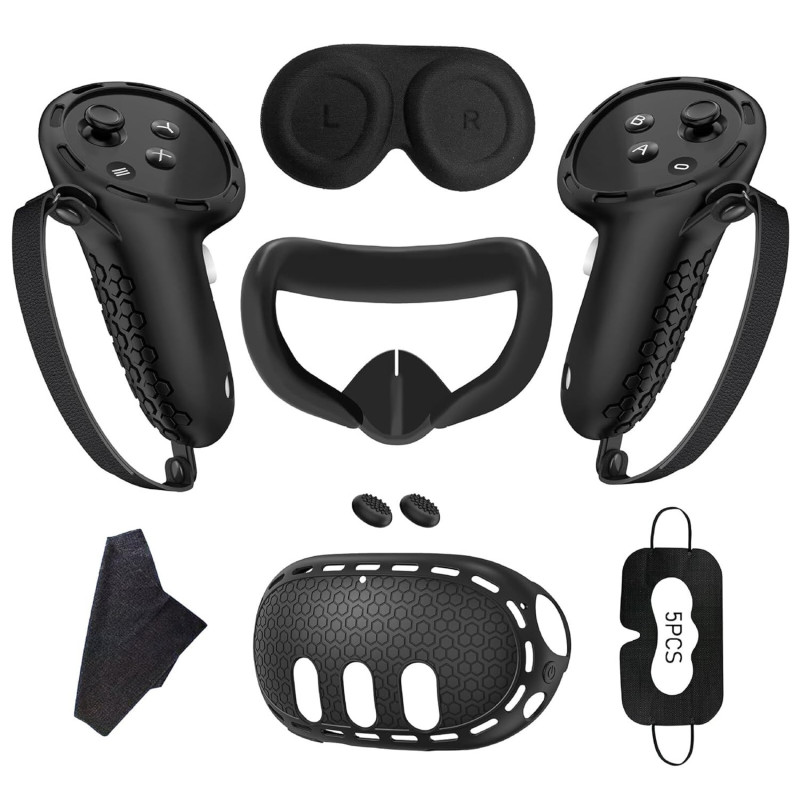 7 teiliges Set für Meta Quest 3 Zubehör,Anti-Scratch VR Shell Cover,Gesichtsabdeckung,Tastenwippenkappen,Objektiv