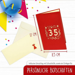 LINPOPUP® 3D Pop-Up Karte 35 Geburtstag, Geburtstagskarte mit Umschlag, Happy Birthday - Gutscheinkarte zum Geburtstag, Geschenk