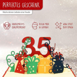 LINPOPUP® 3D Pop-Up Karte 35 Geburtstag, Geburtstagskarte mit Umschlag, Happy Birthday - Gutscheinkarte zum Geburtstag, Geschenk