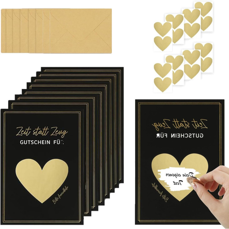 8 Sätze personalisierter Überraschungs-Rubbelkarten, gutscheine zum selber ausfüllen, mit Rubbelaufklebern und Kraftumschlägen,