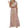 Generisch Sommerkleid Damen Boho Elegant V-Ausschnitt Kurzarm Maxikleid Drucken Sommer Kleid Lang Strandkleid Böhmisch