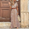 Generisch Sommerkleid Damen Boho Elegant V-Ausschnitt Kurzarm Maxikleid Drucken Sommer Kleid Lang Strandkleid Böhmisch