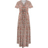 Generisch Sommerkleid Damen Boho Elegant V-Ausschnitt Kurzarm Maxikleid Drucken Sommer Kleid Lang Strandkleid Böhmisch