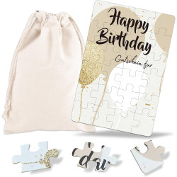 Geburtstagskarte, Gutscheine zum selber ausfüllen, 24-teilig Happy Birthday Puzzle mit Baumwoll-Säckchen, Gutschein Geburtstag,