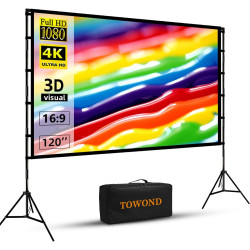 Beamer Leinwand mit Stativ, Towond 120 Zoll Tragbare Indoor Outdoor Beamer Leinwand, Faltenfrei Rückseite Front 16:9 HD Faltbare