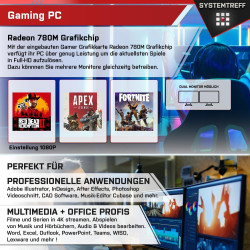 SYSTEMTREFF Basic Gaming Komplett PC Set AMD Ryzen 7 8700G 8x5.1GHz | AMD Radeon 780M 4K HDMI DX12 | 1TB M.2 NVMe | 32GB DDR5