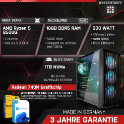 SYSTEMTREFF Basic Gaming Komplett PC Set AMD Ryzen 5 PRO 5655G 6x4.4GHz | AMD RX Vega 7 4K DX12 | 1TB M.2 NVMe | 32GB DDR4 RAM |