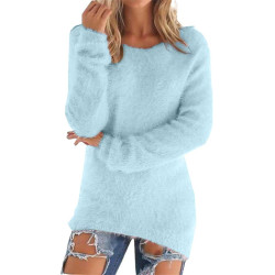 Generisch Pullover Damen Winter Fleece Flauschig Pulli Fleecepullover Lang Weich Langarmshirt Rundhalsausschnitt Warm Sweatshirt