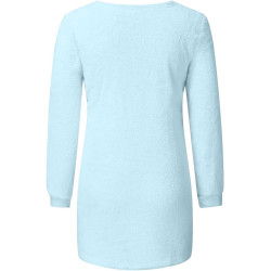 Generisch Pullover Damen Winter Fleece Flauschig Pulli Fleecepullover Lang Weich Langarmshirt Rundhalsausschnitt Warm Sweatshirt