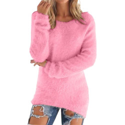 Generisch Pullover Damen Winter Fleece Flauschig Pulli Fleecepullover Lang Weich Langarmshirt Rundhalsausschnitt Warm Sweatshirt