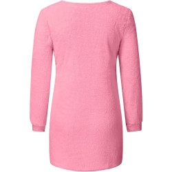 Generisch Pullover Damen Winter Fleece Flauschig Pulli Fleecepullover Lang Weich Langarmshirt Rundhalsausschnitt Warm Sweatshirt