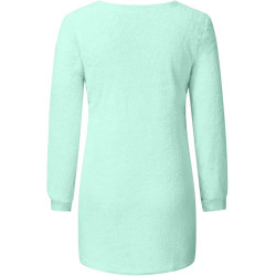 Generisch Pullover Damen Winter Fleece Flauschig Pulli Fleecepullover Lang Weich Langarmshirt Rundhalsausschnitt Warm Sweatshirt
