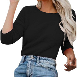 Generisch Pullover Damen Winter Fleece Flauschig Pulli Fleecepullover Lang Weich Langarmshirt Rundhalsausschnitt Warm Sweatshirt