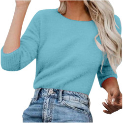 Generisch Pullover Damen Winter Fleece Flauschig Pulli Fleecepullover Lang Weich Langarmshirt Rundhalsausschnitt Warm Sweatshirt