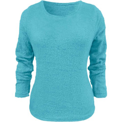 Generisch Pullover Damen Winter Fleece Flauschig Pulli Fleecepullover Lang Weich Langarmshirt Rundhalsausschnitt Warm Sweatshirt