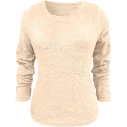 Generisch Pullover Damen Winter Fleece Flauschig Pulli Fleecepullover Lang Weich Langarmshirt Rundhalsausschnitt Warm Sweatshirt