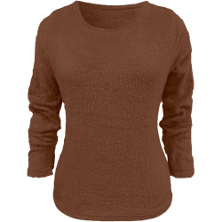 Generisch Pullover Damen Winter Fleece Flauschig Pulli Fleecepullover Lang Weich Langarmshirt Rundhalsausschnitt Warm Sweatshirt